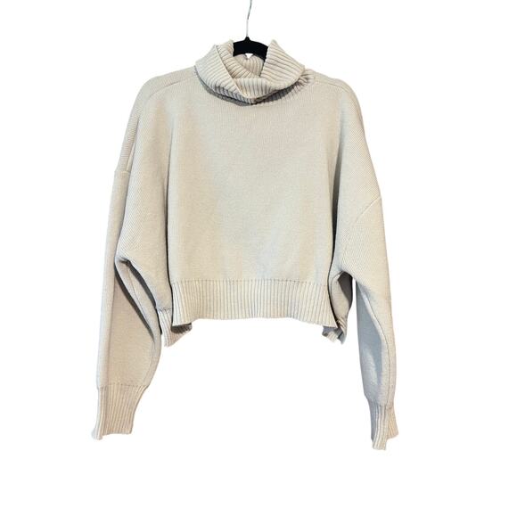 NUTPLAN Women’s Turtleneck Cropped Sweater Cream Cashmere Wool Boxy Fit Knit S - Picture 1 of 9
